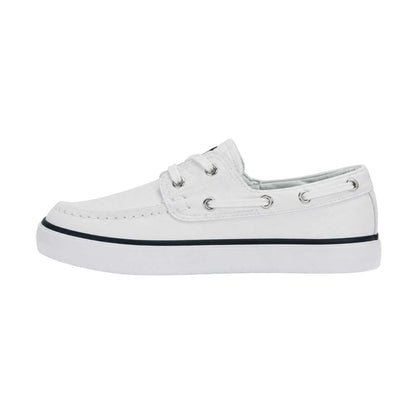 White-Navy - Back - Ralph Lauren Childrens-Kids Briar Canvas Flat Boat Shoes