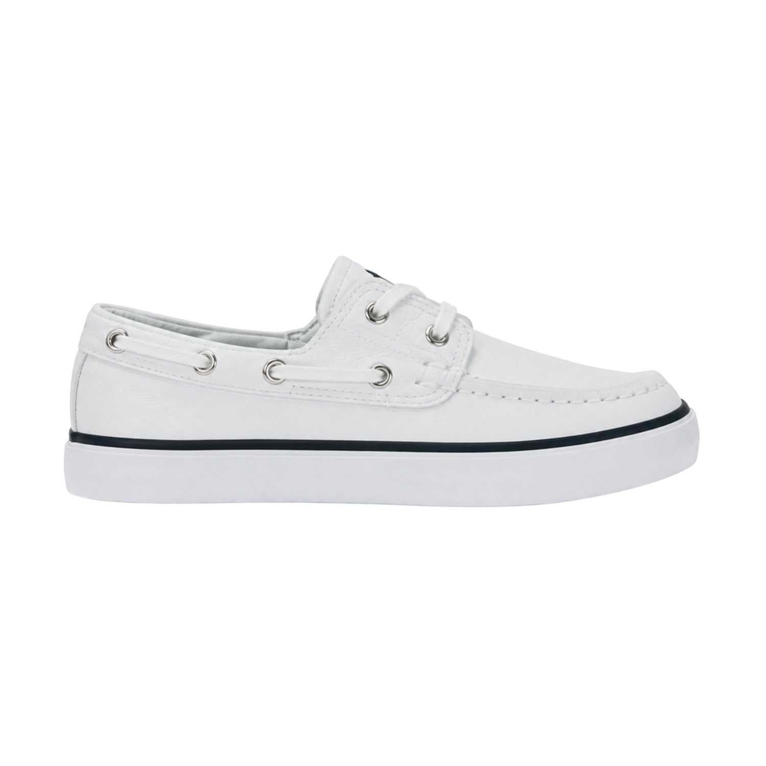 White-Navy - Side - Ralph Lauren Childrens-Kids Briar Canvas Flat Boat Shoes