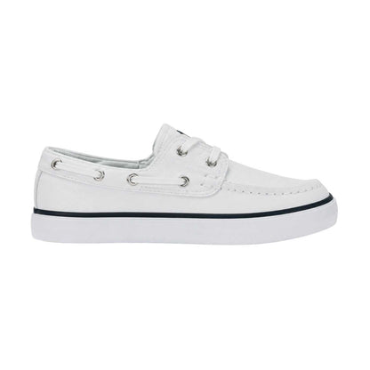 White-Navy - Side - Ralph Lauren Childrens-Kids Briar Canvas Flat Boat Shoes