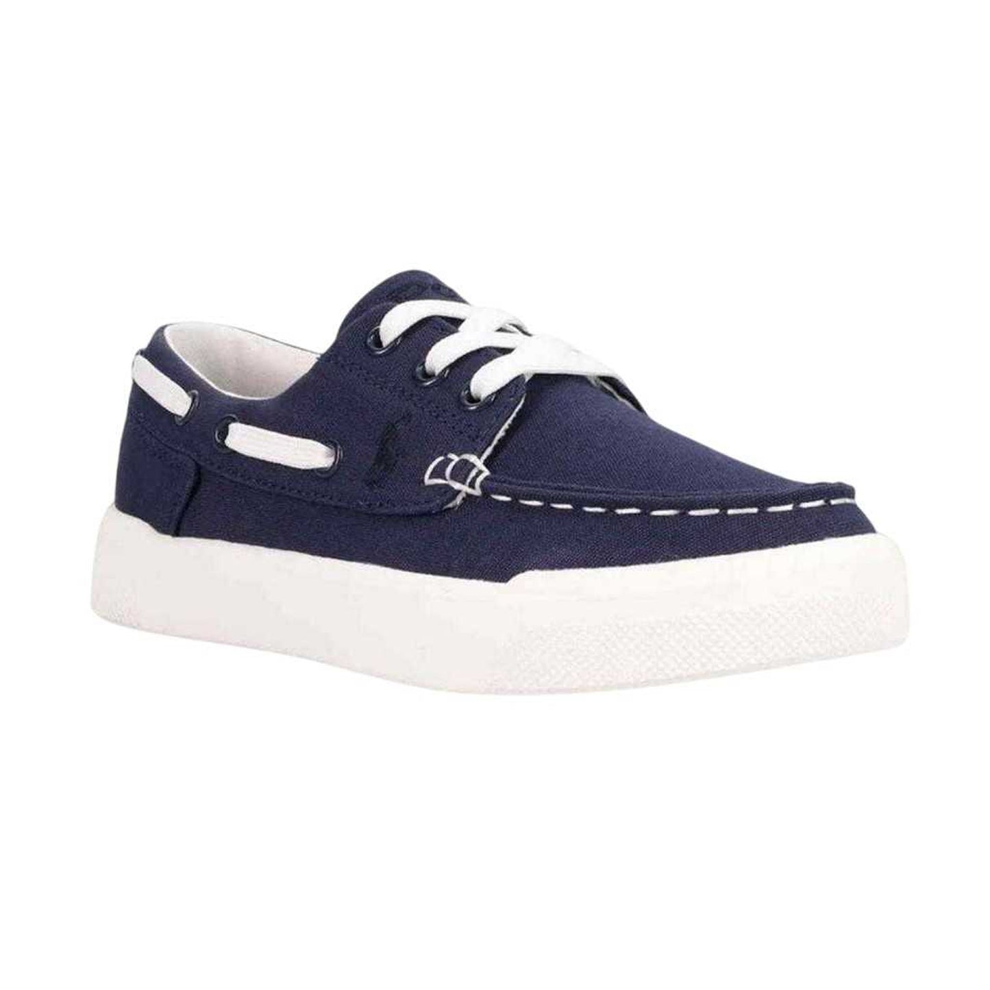 Navy-White - Front - Ralph Lauren Childrens-Kids Briar Canvas Flat Boat Shoes