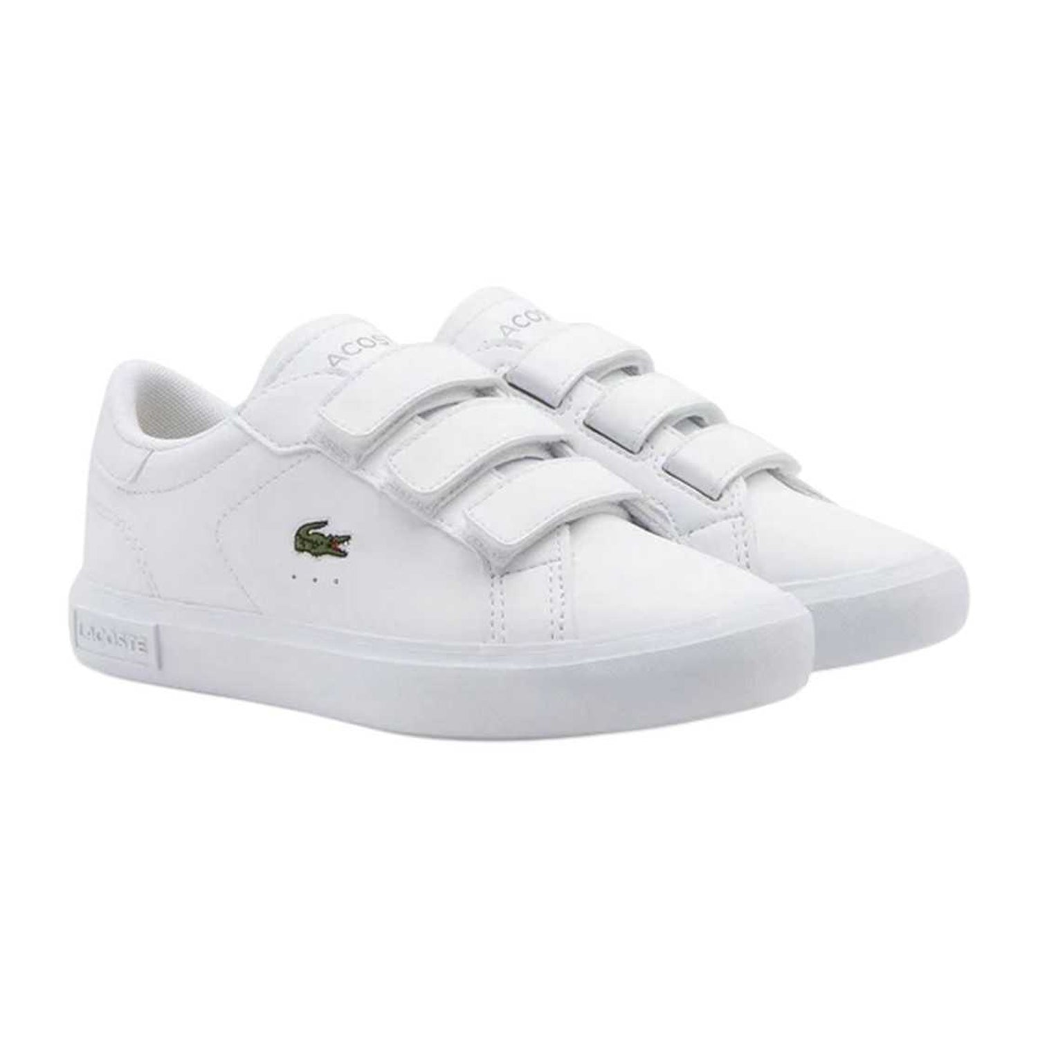 White - Side - Lacoste Childrens-Kids Powercourt Leather Trainers