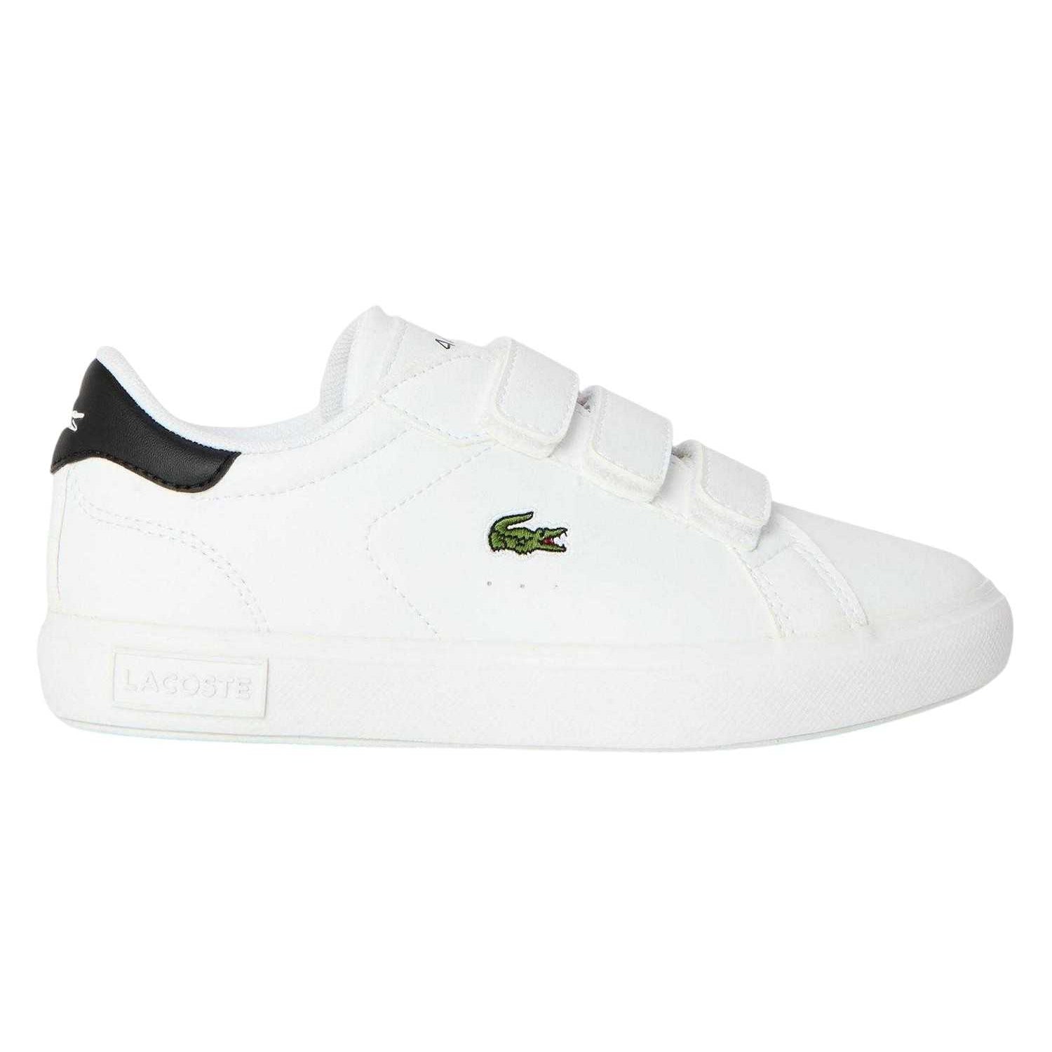 White-Black - Front - Lacoste Childrens-Kids Powercourt Leather Trainers