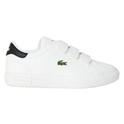 White-Black - Front - Lacoste Childrens-Kids Powercourt Leather Trainers