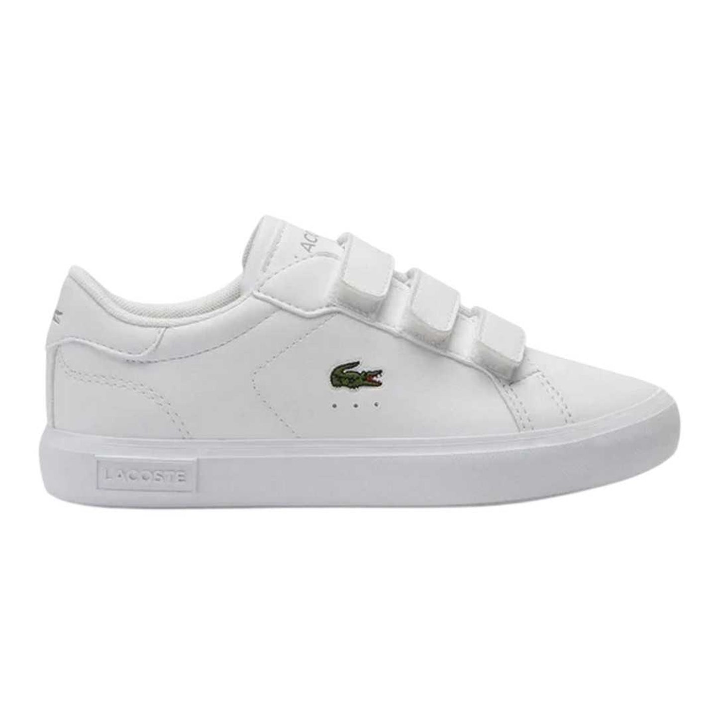 White - Front - Lacoste Childrens-Kids Powercourt Leather Trainers