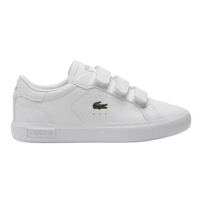 White - Front - Lacoste Childrens-Kids Powercourt Leather Trainers