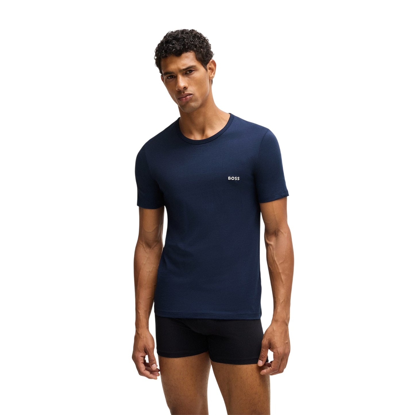 Navy-Black-White - Side - Boss Mens Crew Neck Regular T-Shirt (Pack of 3)