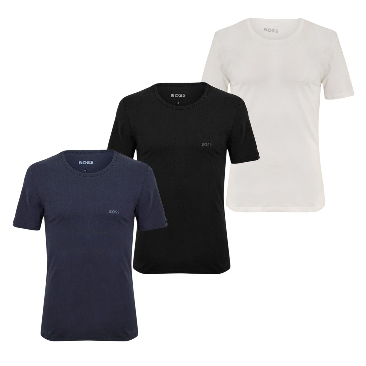 Navy-Black-White - Front - Boss Mens Crew Neck Regular T-Shirt (Pack of 3)