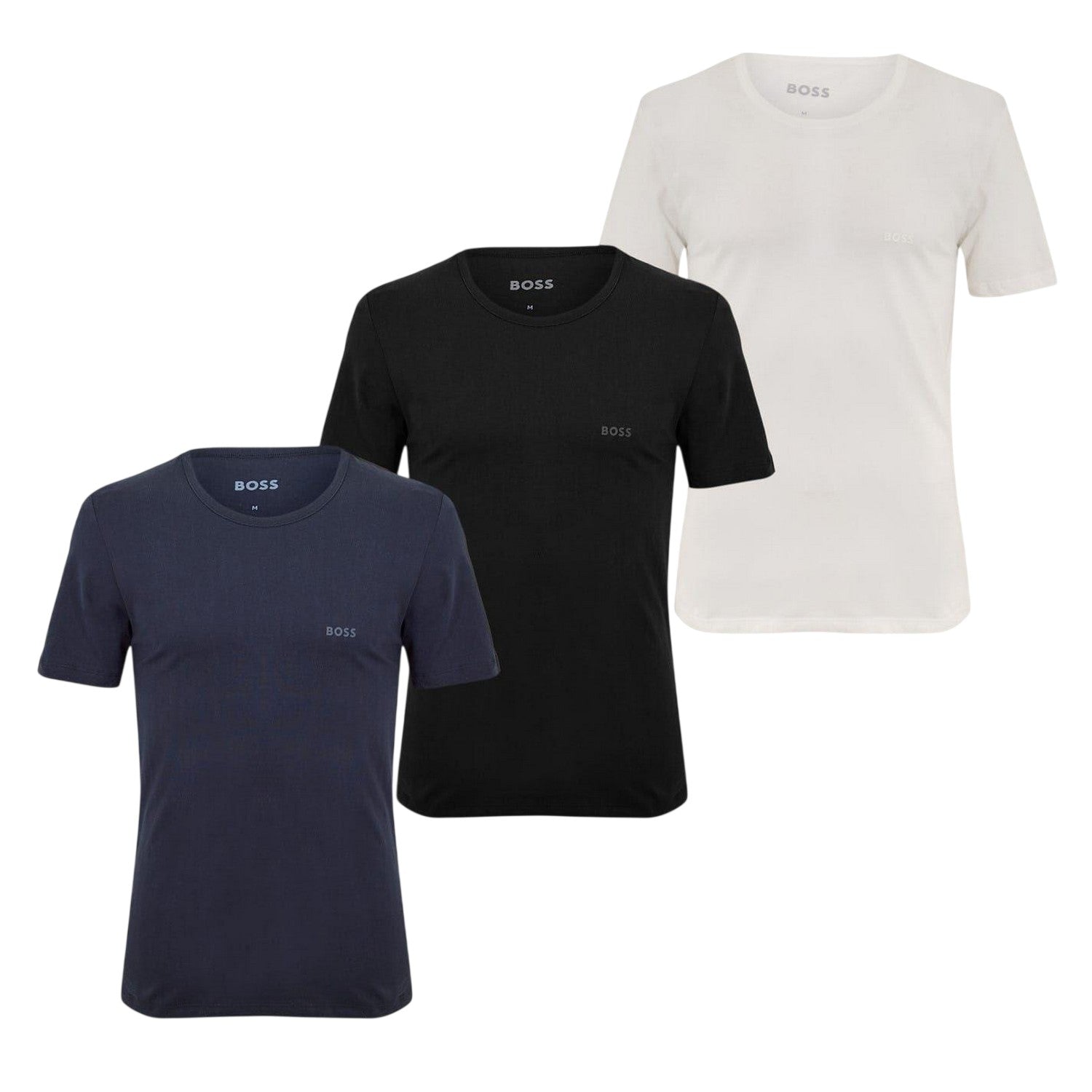 Navy-Black-White - Front - Boss Mens Crew Neck Regular T-Shirt (Pack of 3)