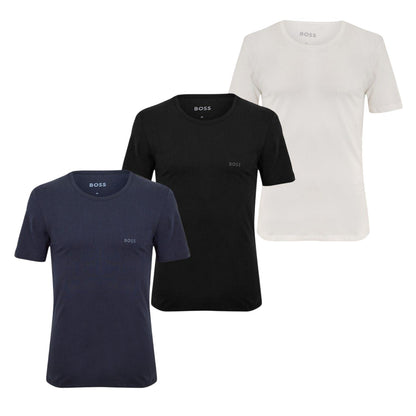Navy-Black-White - Front - Boss Mens Crew Neck Regular T-Shirt (Pack of 3)