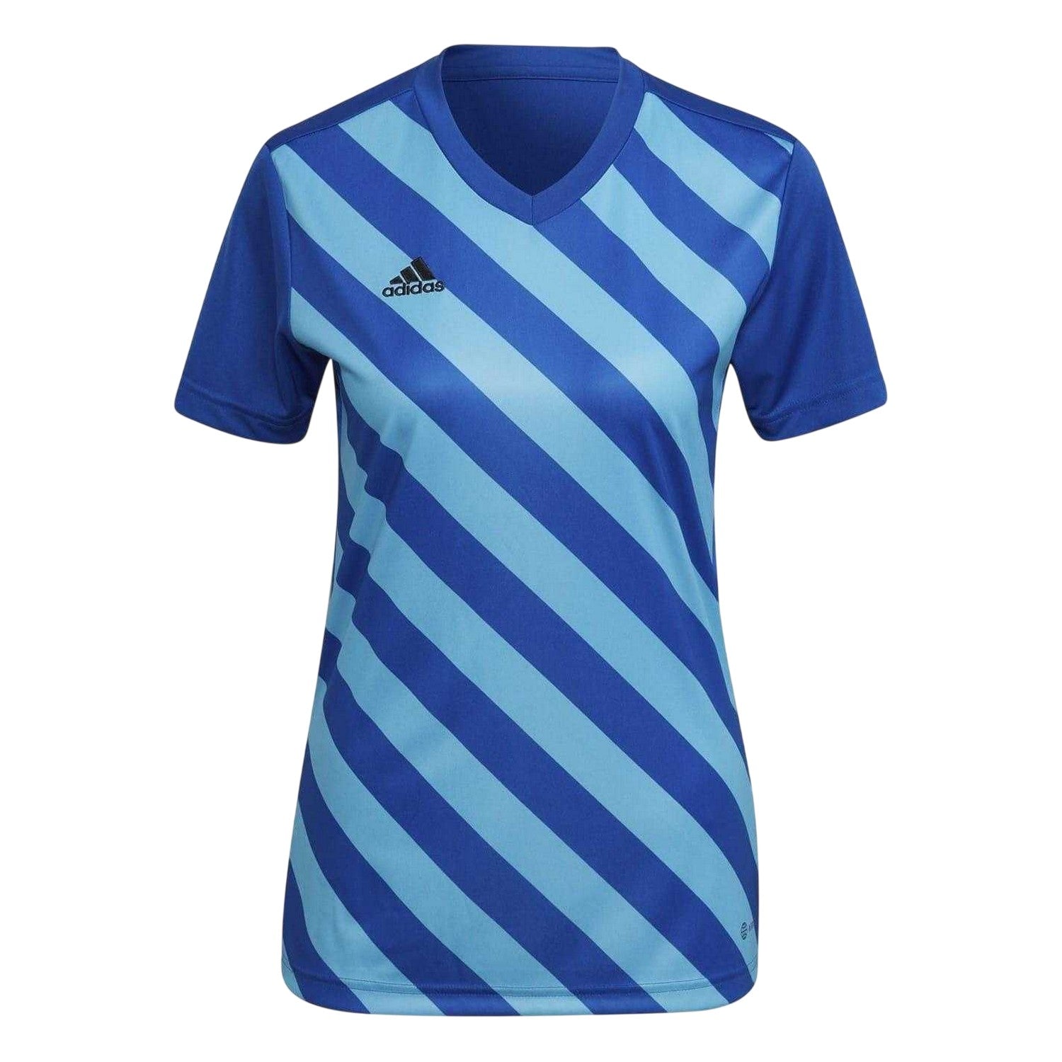 Royal Blue - Front - Adidas Womens-Ladies Contrast Striped V Neck Regular T-Shirt