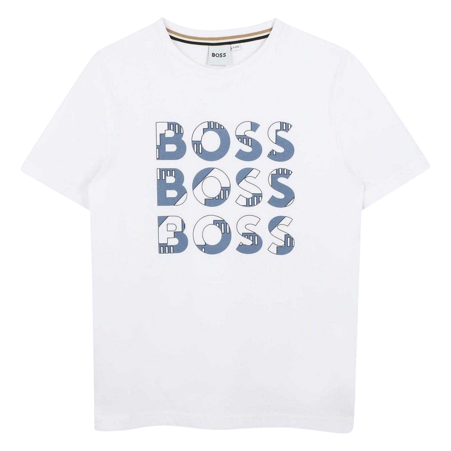 White - Front - Boss Childrens-Kids Logo Cotton Crew Neck Regular T-Shirt