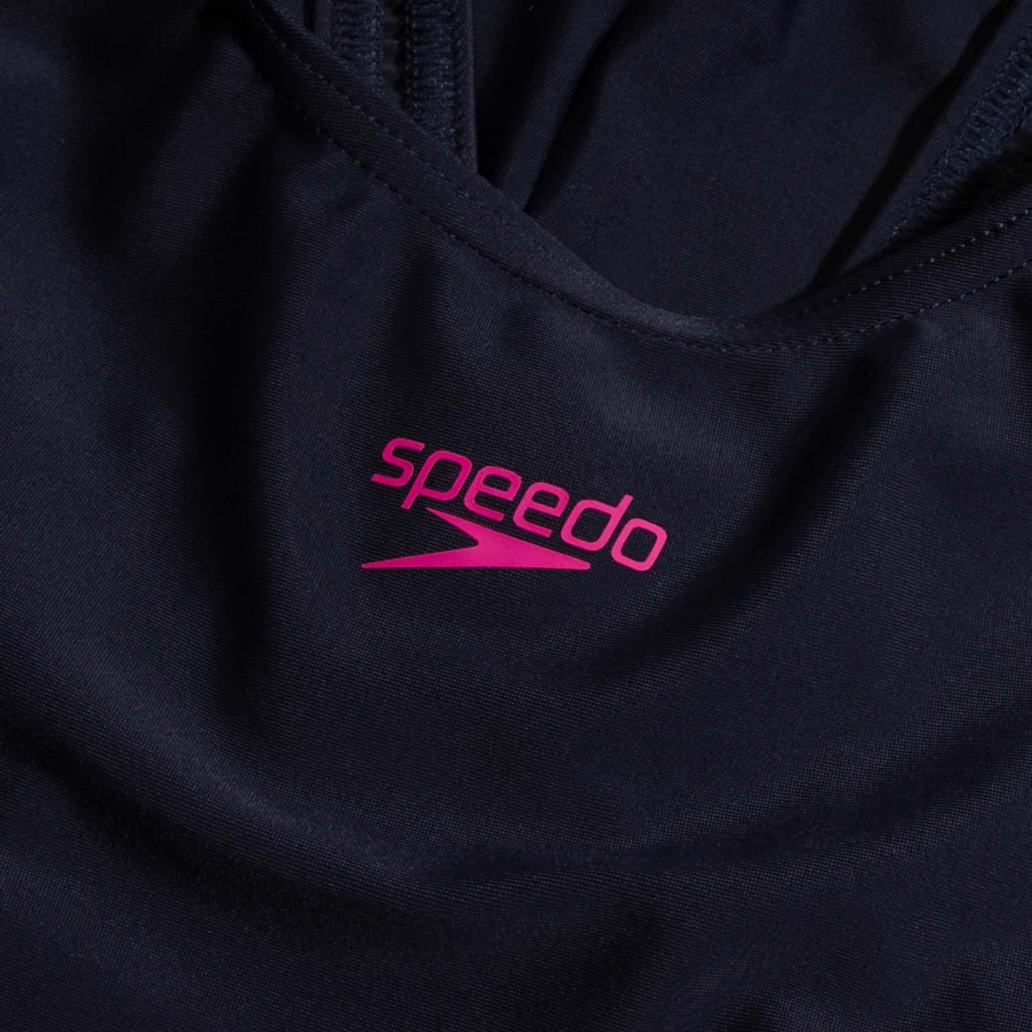 Navy-Pink - Pack Shot - Speedo Girls Placement Muscleback One Piece Swimsuit