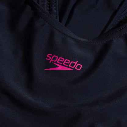 Navy-Pink - Pack Shot - Speedo Girls Placement Muscleback One Piece Swimsuit