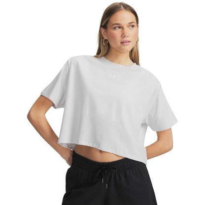 Grey-White - Front - Under Armour Womens-Ladies Rival Cropped Boxy T-Shirt