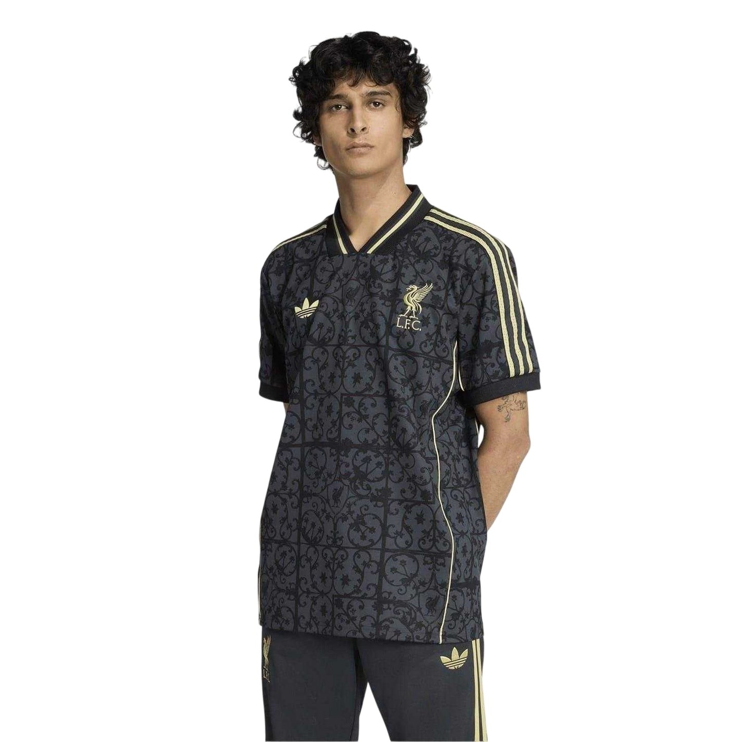 Black-Gold - Side - Adidas Unisex Adult Liverpool FC V Neck Football Jersey