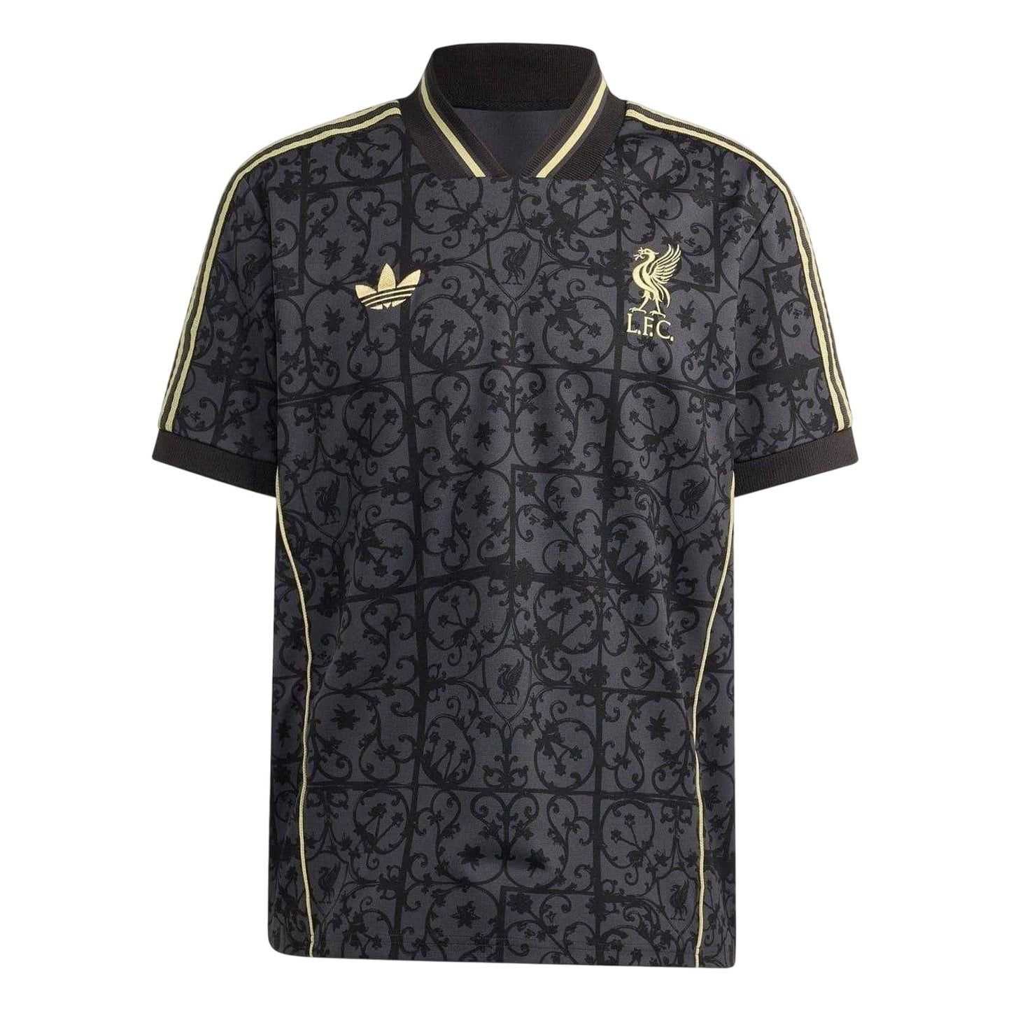 Black-Gold - Front - Adidas Unisex Adult Liverpool FC V Neck Football Jersey
