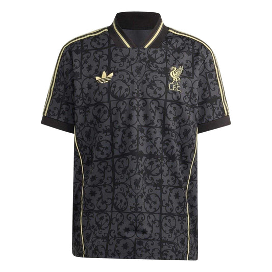 Black-Gold - Front - Adidas Unisex Adult Liverpool FC V Neck Football Jersey