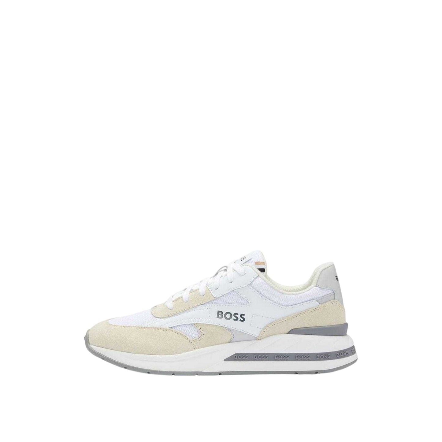 White - Side - Boss Mens Kurt Leather Running Trainers