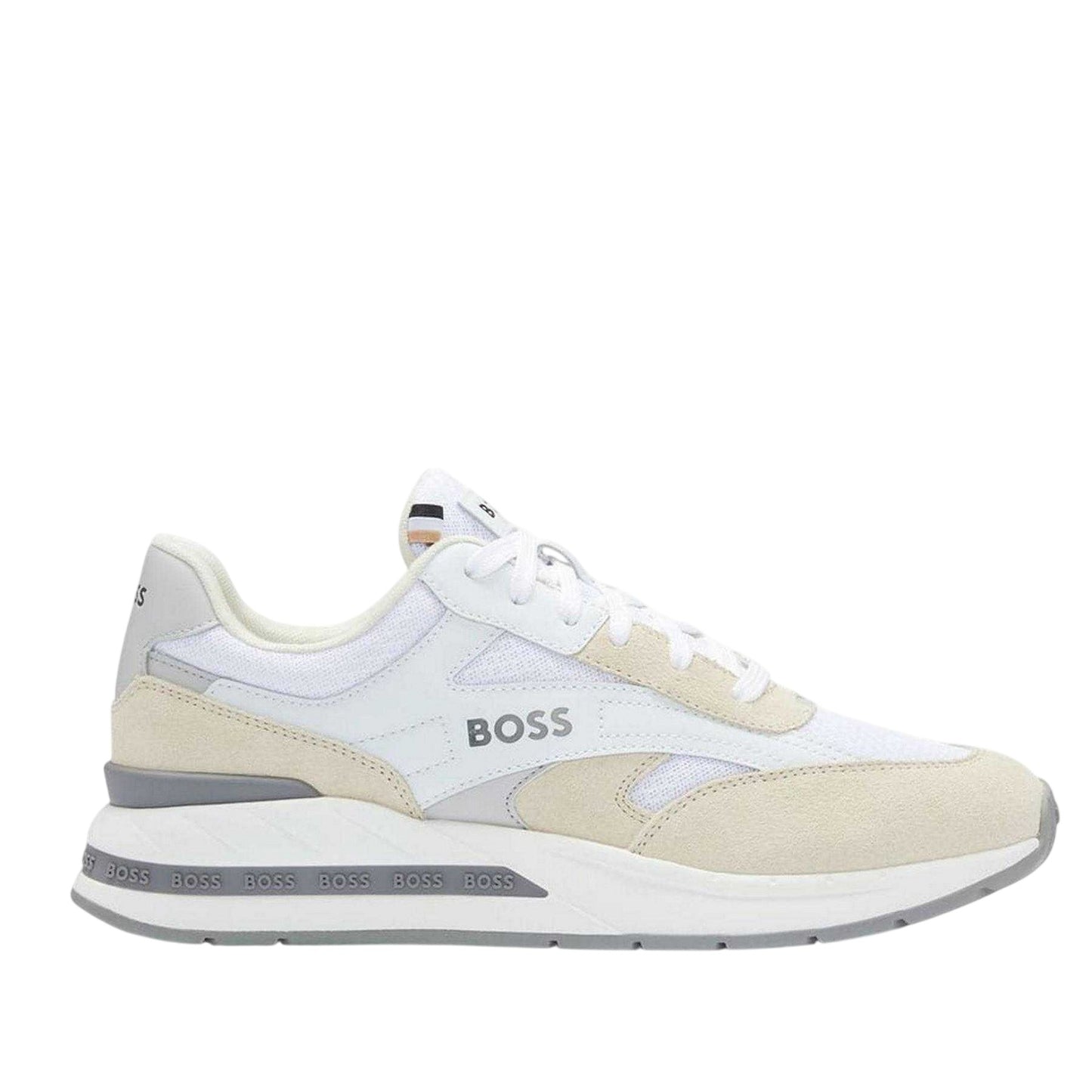 White - Front - Boss Mens Kurt Leather Running Trainers