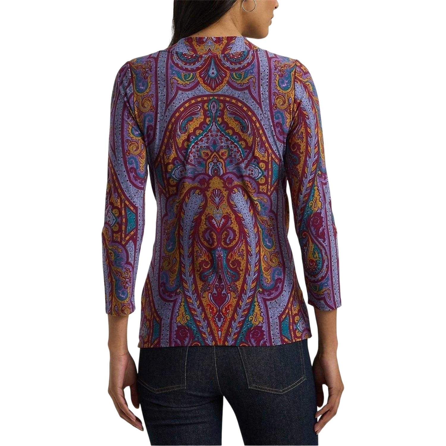 Fuchsia-Multicoloured - Back - Ralph Lauren Womens-Ladies All-Over Print Ruched Wrap Top