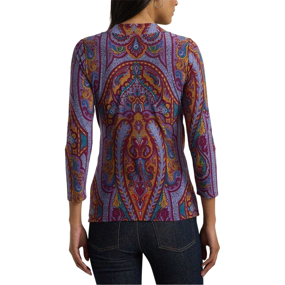 Fuchsia-Multicoloured - Back - Ralph Lauren Womens-Ladies All-Over Print Ruched Wrap Top