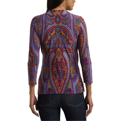 Fuchsia-Multicoloured - Back - Ralph Lauren Womens-Ladies All-Over Print Ruched Wrap Top