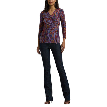 Fuchsia-Multicoloured - Side - Ralph Lauren Womens-Ladies All-Over Print Ruched Wrap Top
