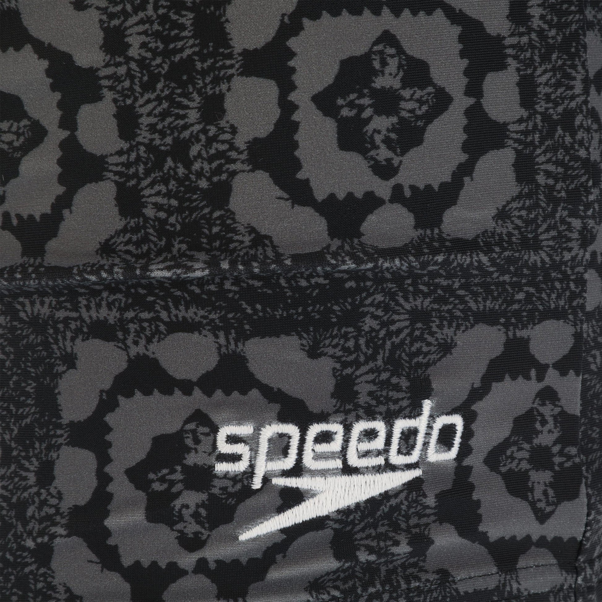 Black-Grey - Side - Speedo Mens Valmilton Palm Leaf Swim Shorts