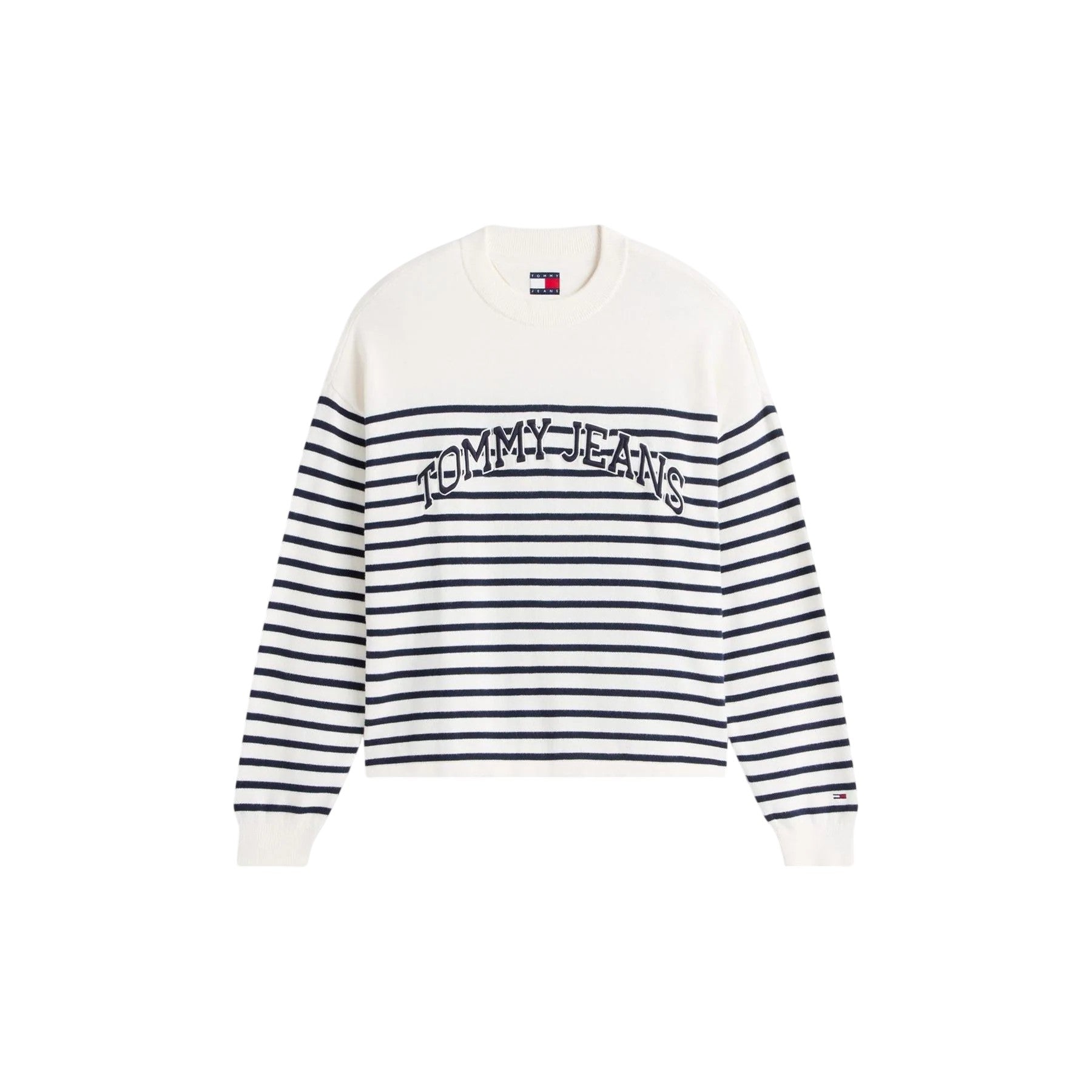 Antique White - Front - Tommy Jeans Womens-Ladies Striped Ribbed Crew Neck Sweatshirt
