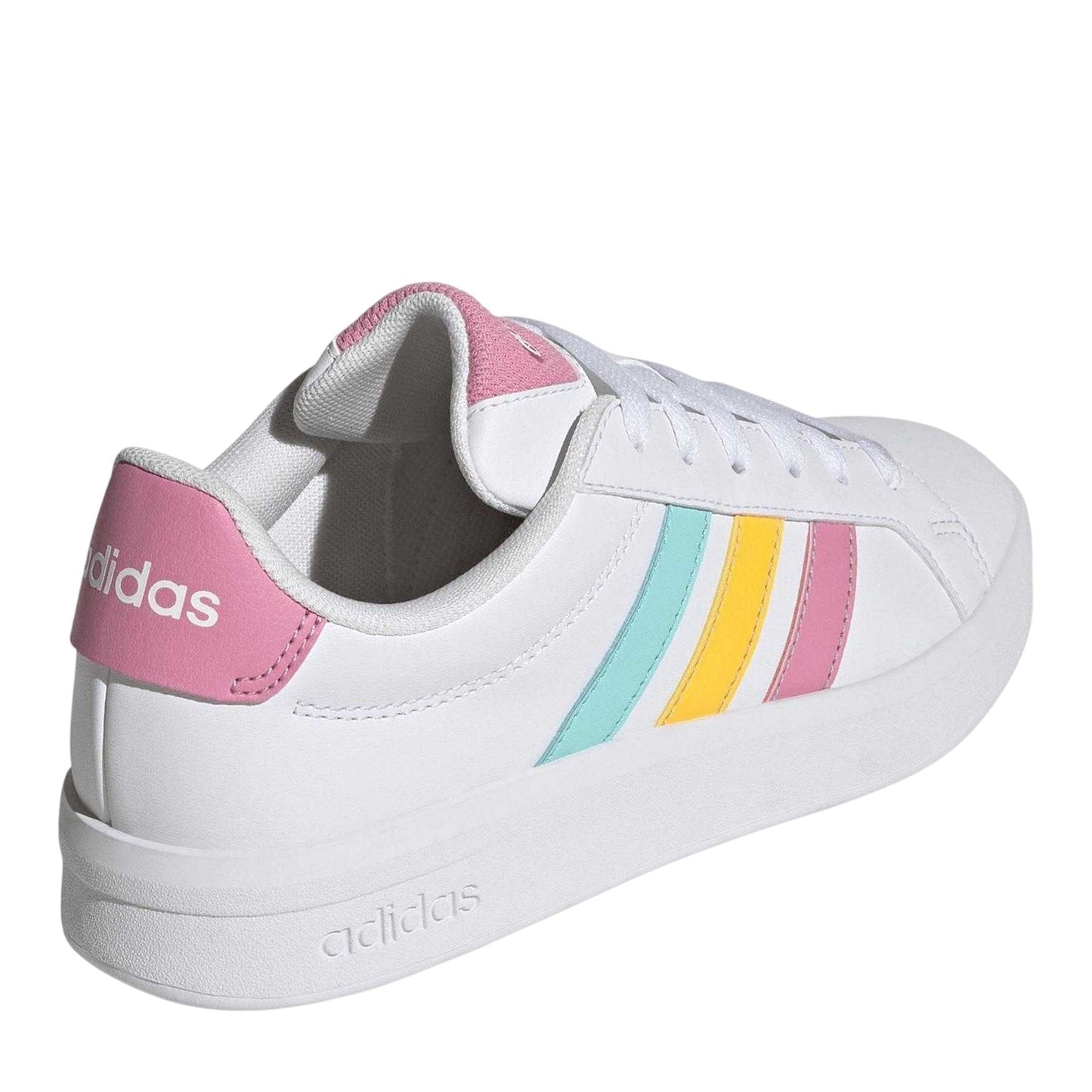 White-Tangerine-Pink - Back - Adidas Childrens-Kids Grand Court Striped Trainers