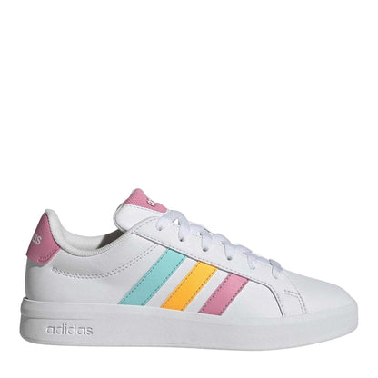 White-Tangerine-Pink - Side - Adidas Childrens-Kids Grand Court Striped Trainers
