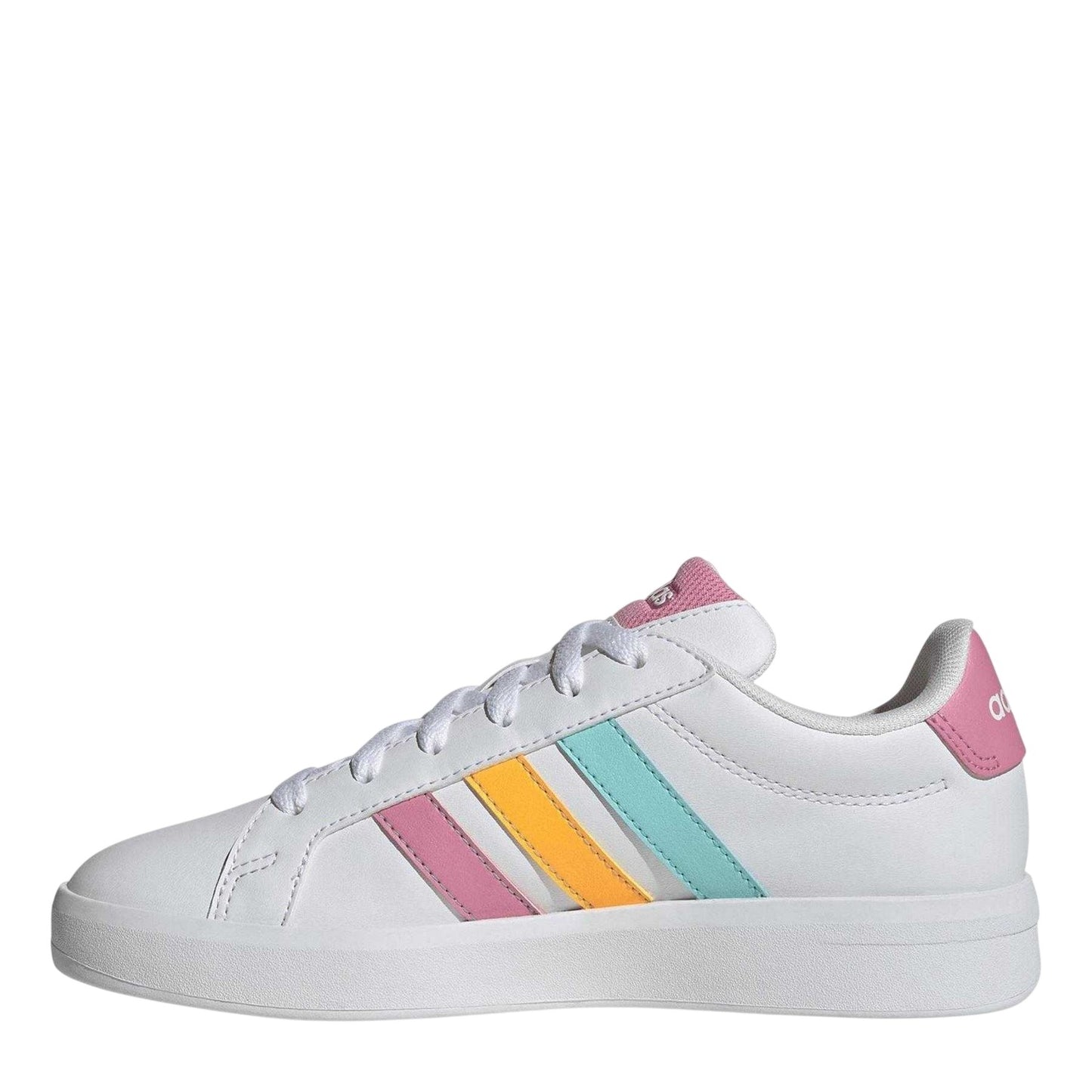 White-Tangerine-Pink - Lifestyle - Adidas Childrens-Kids Grand Court Striped Trainers