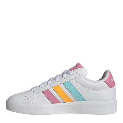 White-Tangerine-Pink - Lifestyle - Adidas Childrens-Kids Grand Court Striped Trainers