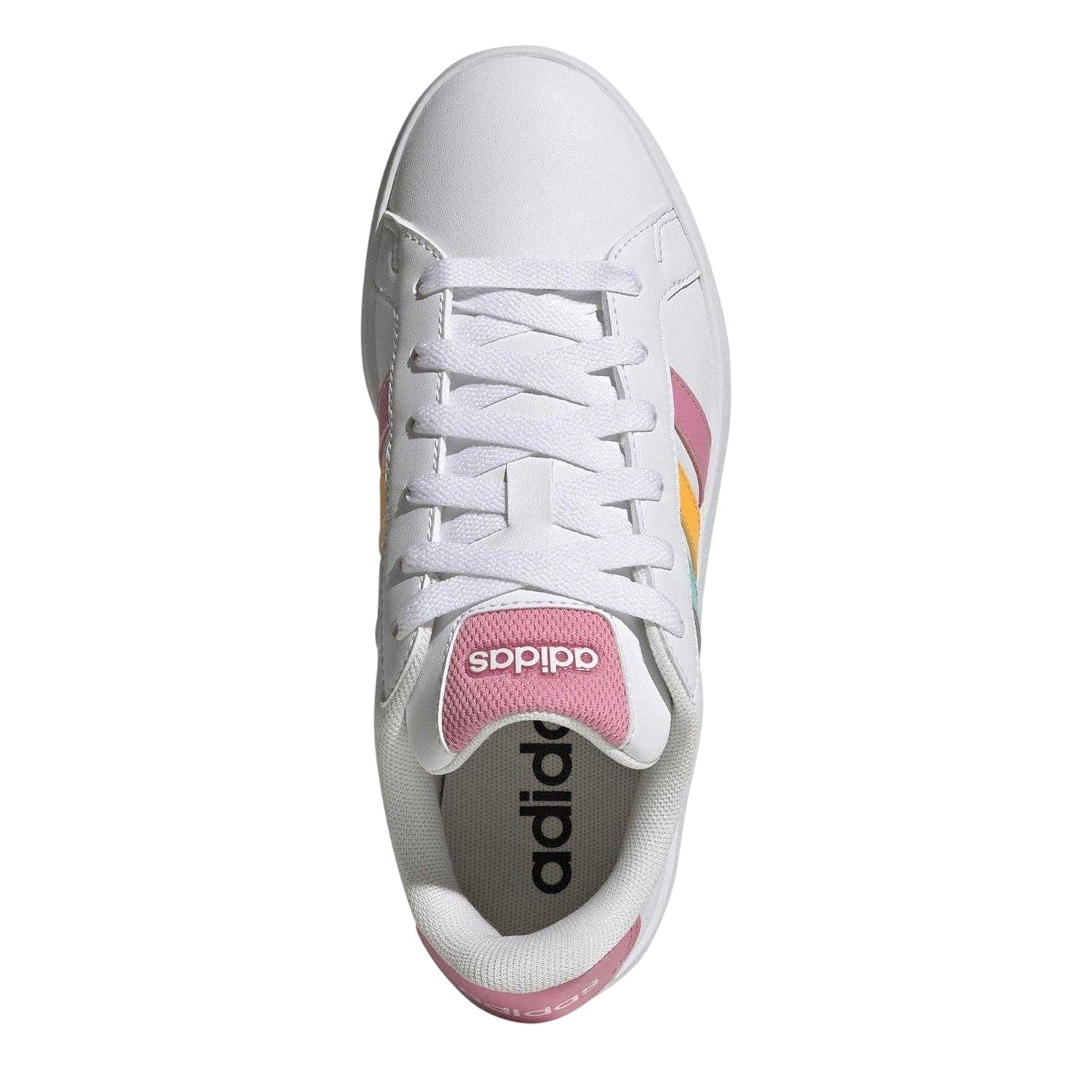 White-Tangerine-Pink - Pack Shot - Adidas Childrens-Kids Grand Court Striped Trainers