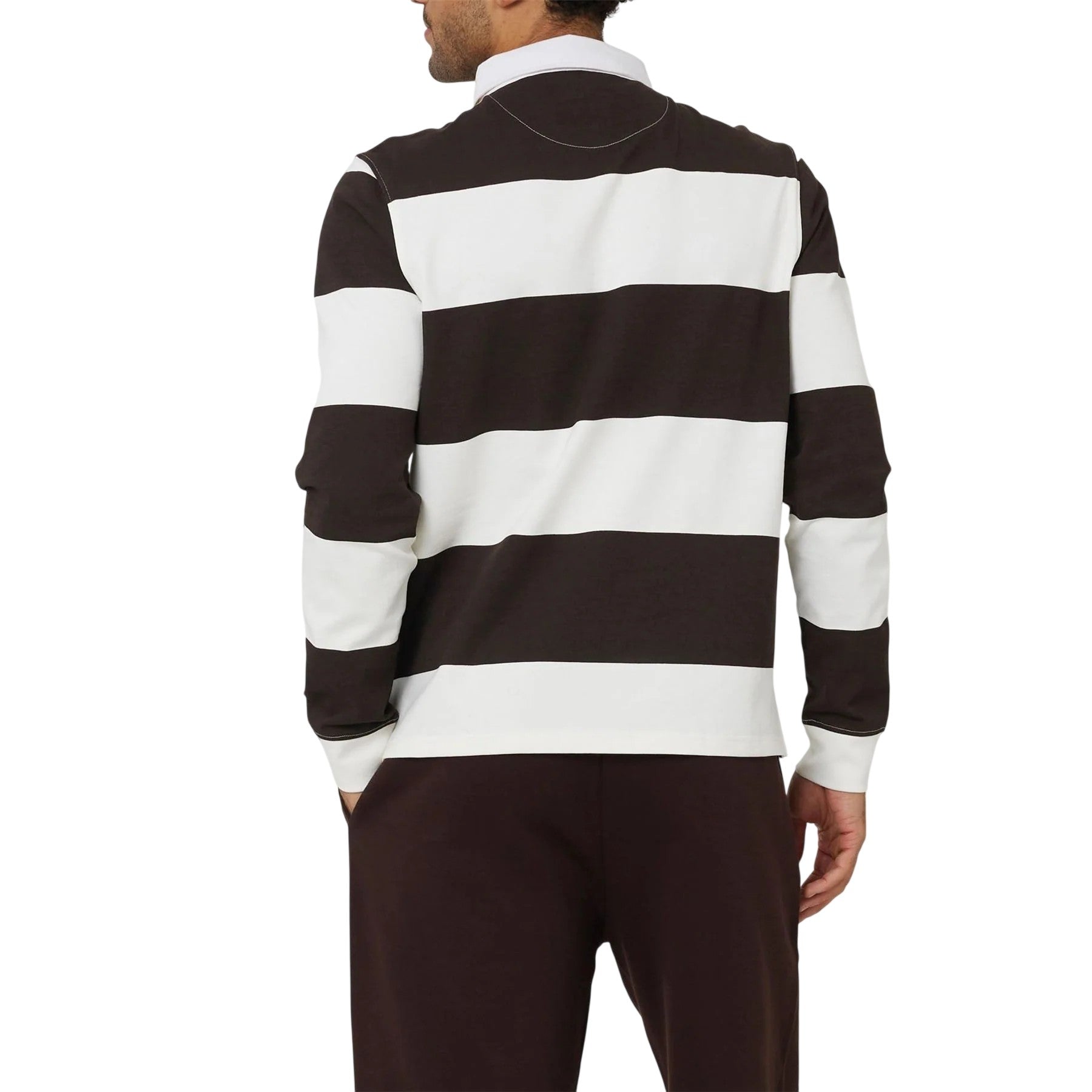 Cream-Brown - Back - Brave Soul Mens Long-Sleeved Polo Shirt