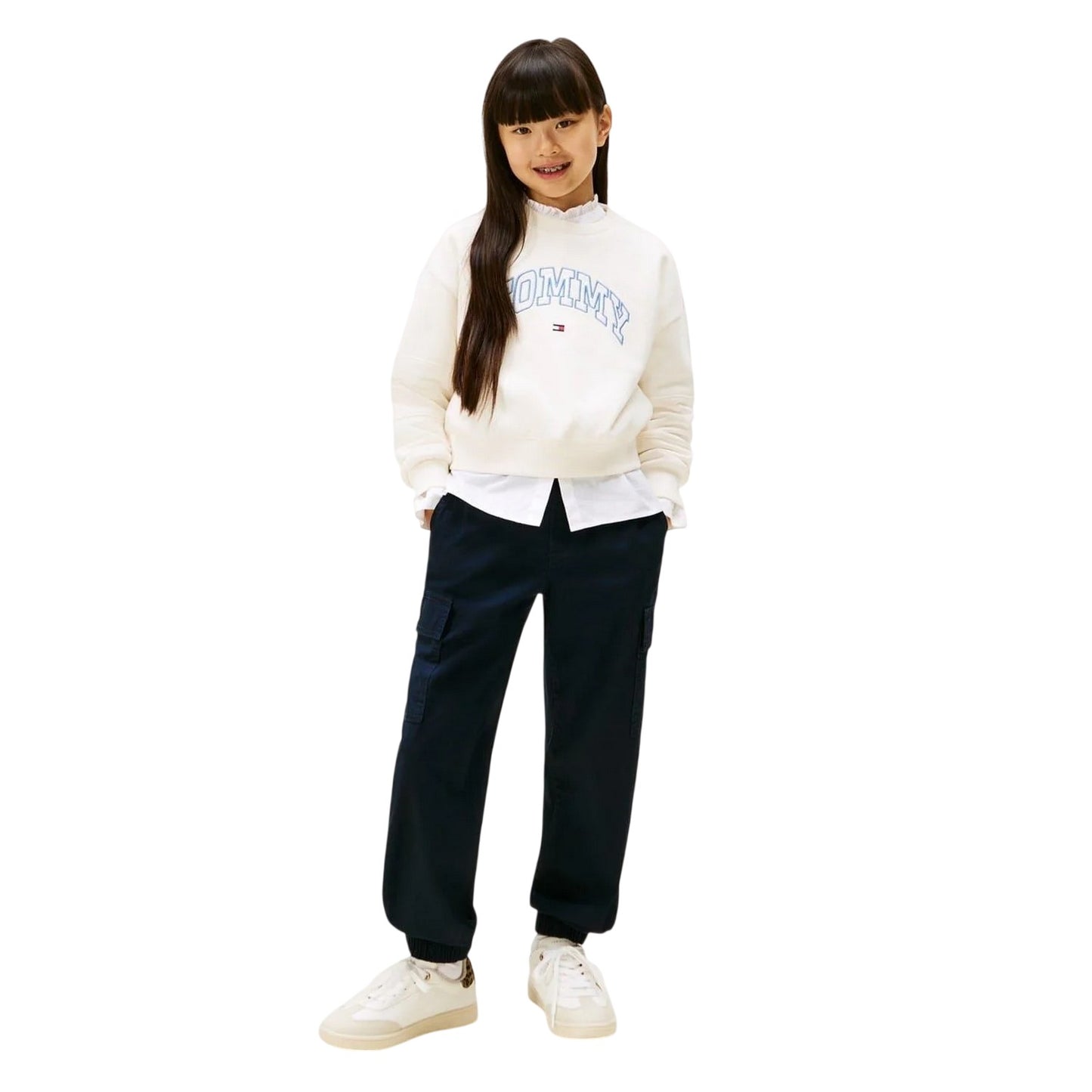Ivory - Side - Tommy Hilfiger Childrens-Kids Varsity Cotton Blend Crew Neck Sweatshirt