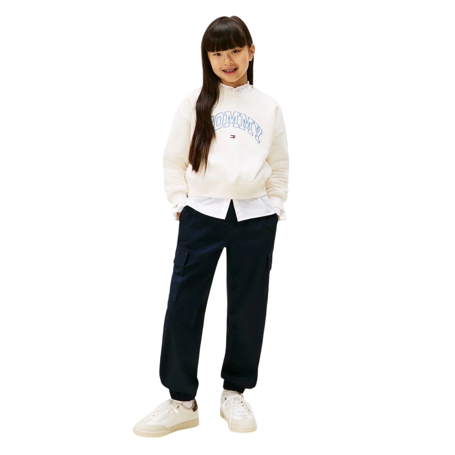 Ivory - Side - Tommy Hilfiger Childrens-Kids Varsity Cotton Blend Crew Neck Sweatshirt