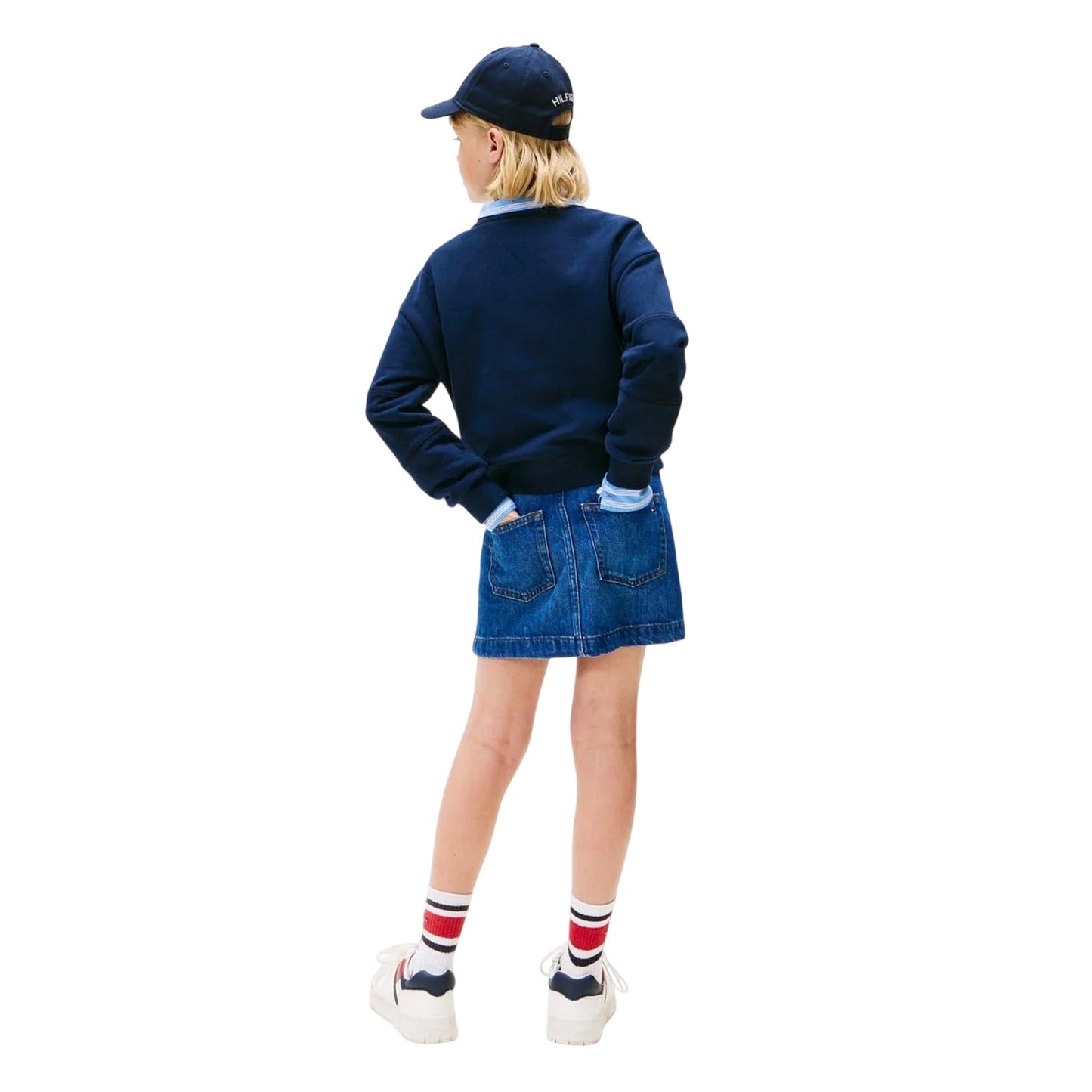 Night Navy - Back - Tommy Hilfiger Childrens-Kids Varsity Cotton Blend Crew Neck Sweatshirt