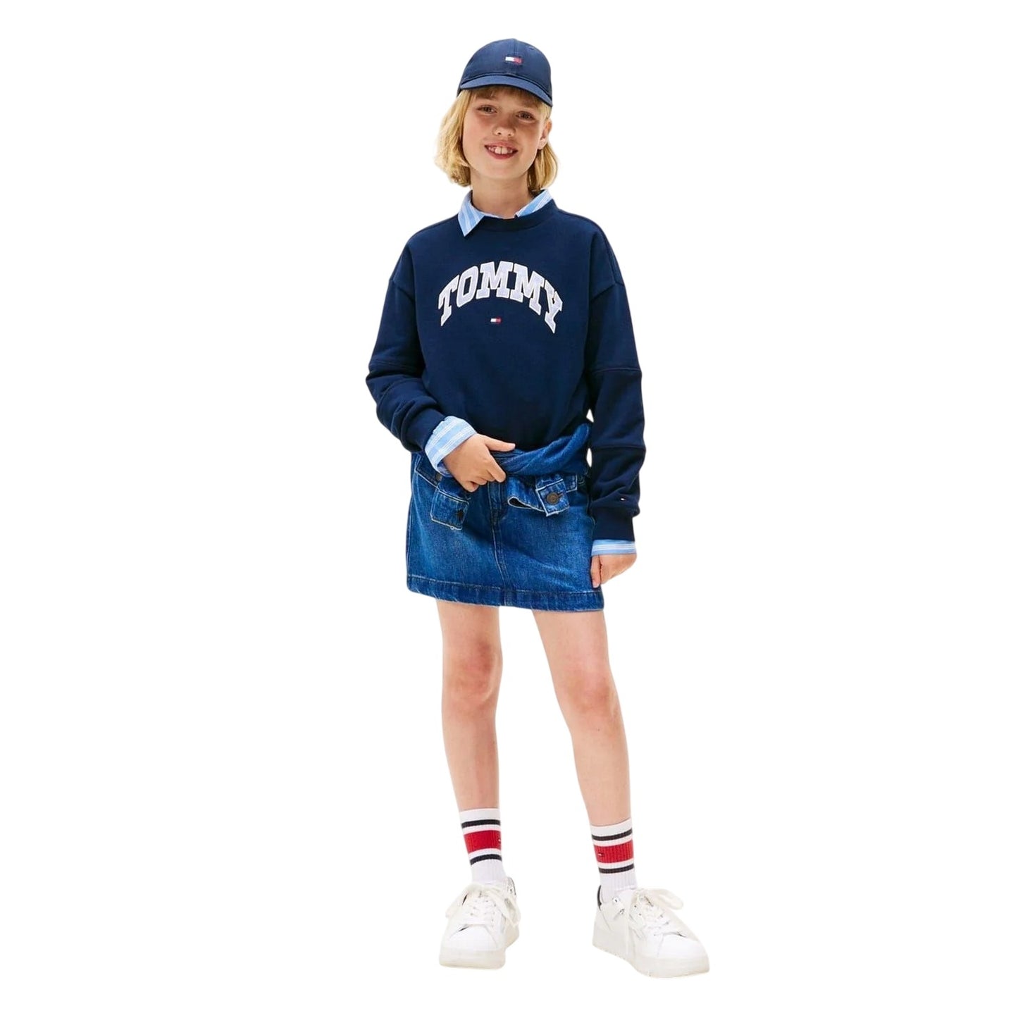 Night Navy - Side - Tommy Hilfiger Childrens-Kids Varsity Cotton Blend Crew Neck Sweatshirt
