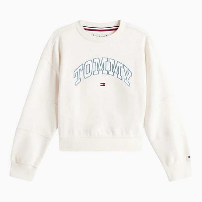 Ivory - Front - Tommy Hilfiger Childrens-Kids Varsity Cotton Blend Crew Neck Sweatshirt