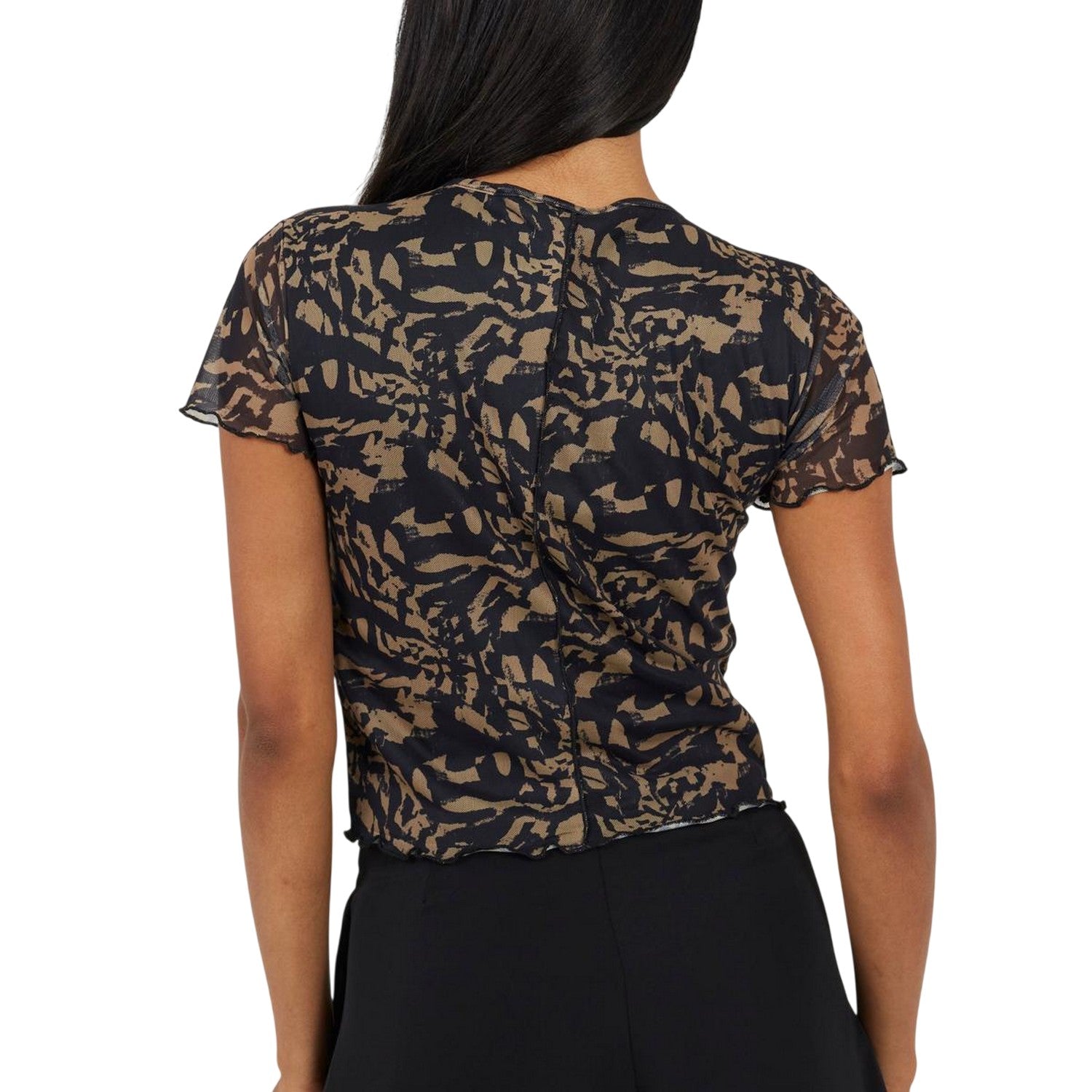 Beige-Black - Back - Brave Soul Womens-Ladies Mesh Seam Detail Fitted Crop Top