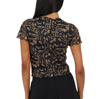 Beige-Black - Back - Brave Soul Womens-Ladies Mesh Seam Detail Fitted Crop Top