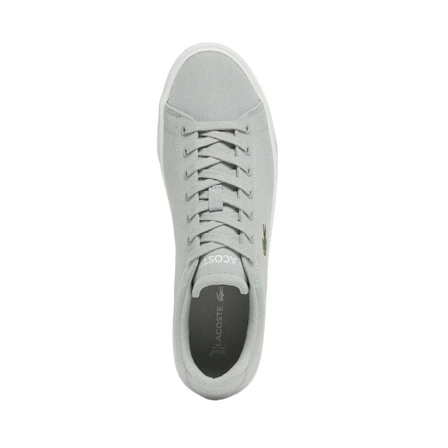 Grey-White - Side - Lacoste Mens Lerond Canvas Low Flat Trainers