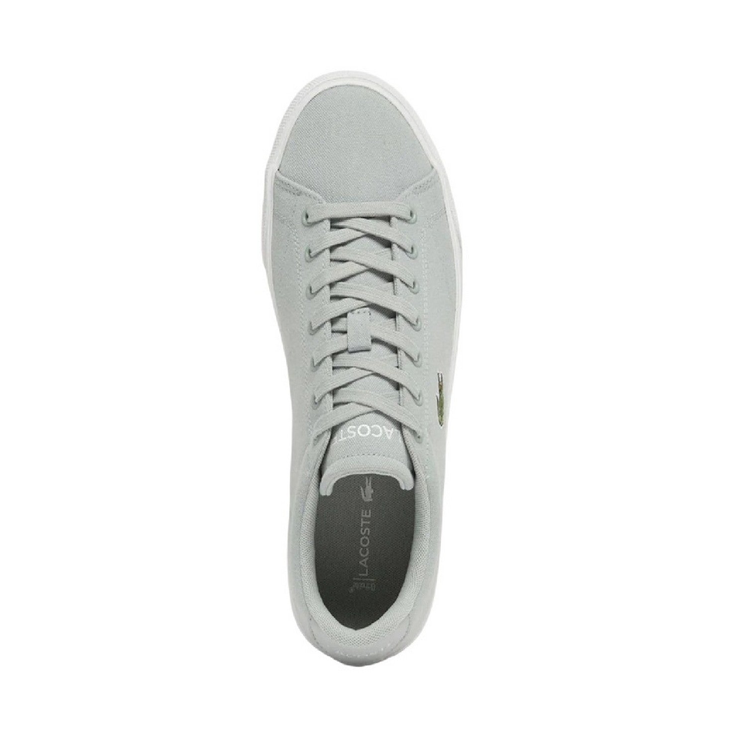 Grey-White - Side - Lacoste Mens Lerond Canvas Low Flat Trainers