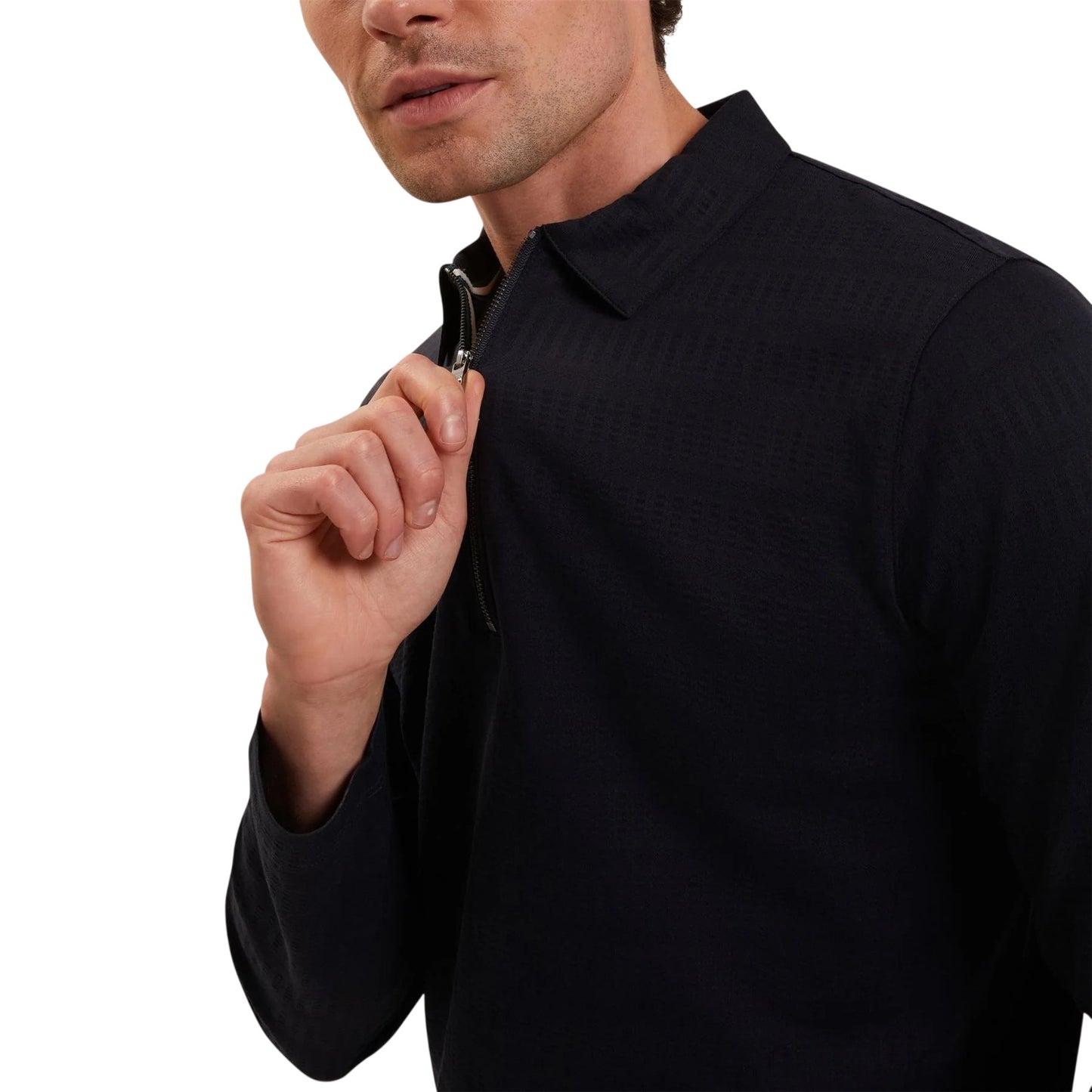 Navy - Side - Ted Baker Mens Half Zip Casual Cardigan