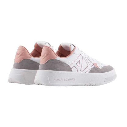 White-Pink - Back - Armani Exchange Womens-Ladies Leather Platform Trainers