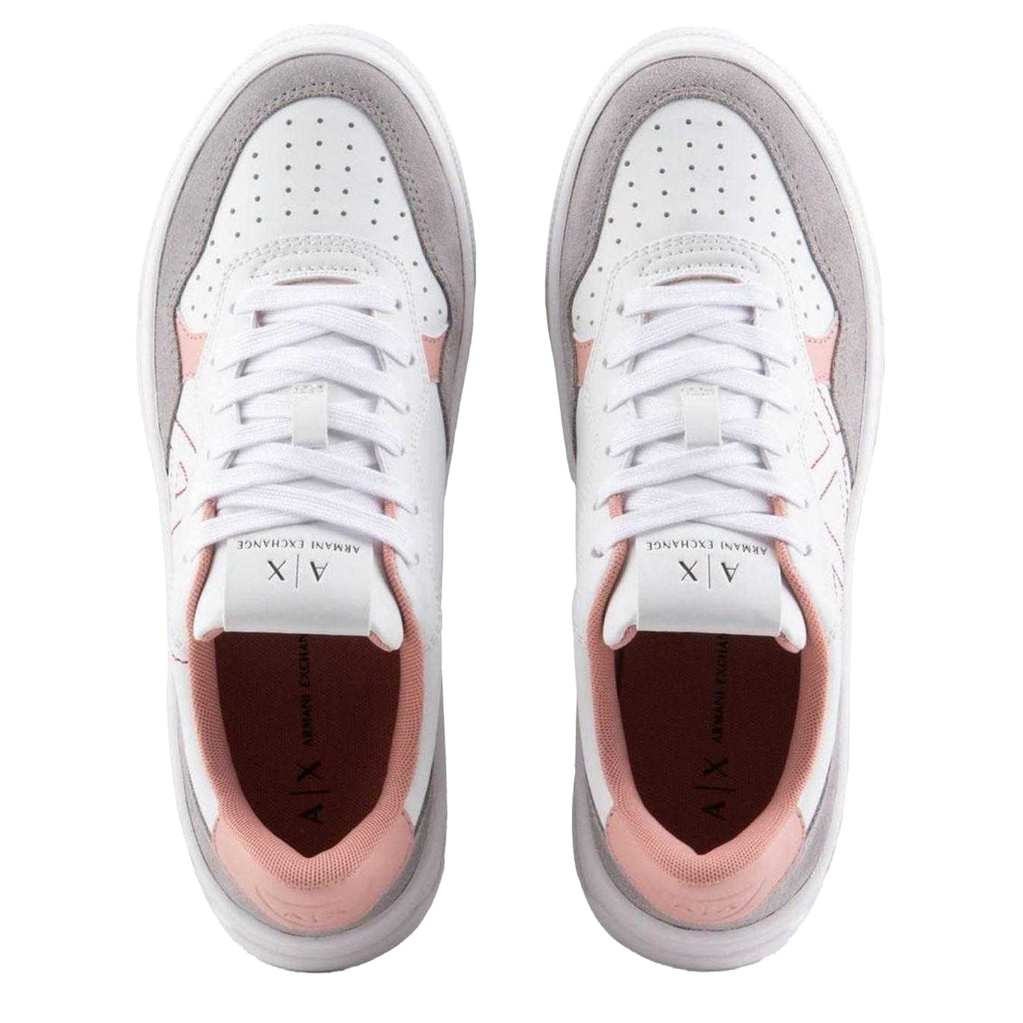 White-Pink - Side - Armani Exchange Womens-Ladies Leather Platform Trainers