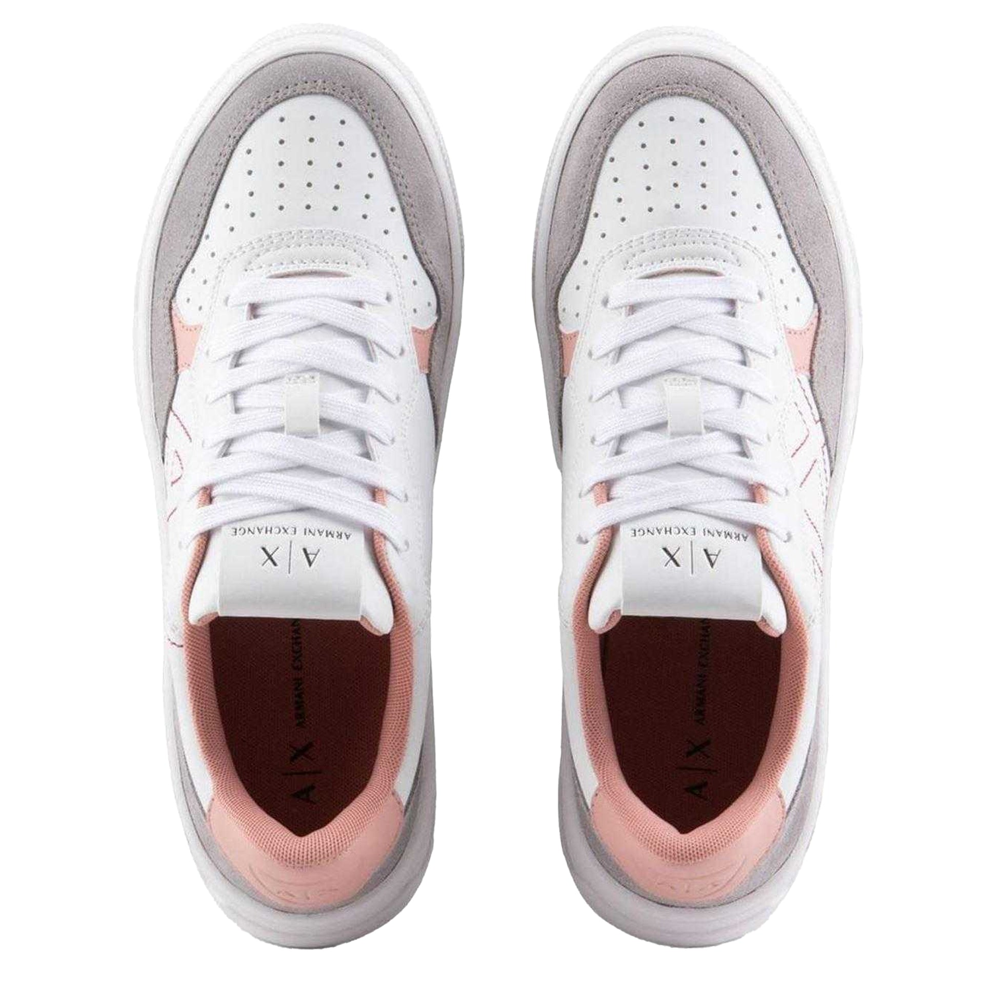 White-Pink - Side - Armani Exchange Womens-Ladies Leather Platform Trainers
