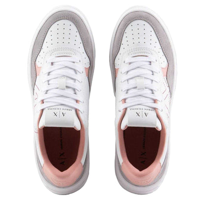 White-Pink - Side - Armani Exchange Womens-Ladies Leather Platform Trainers