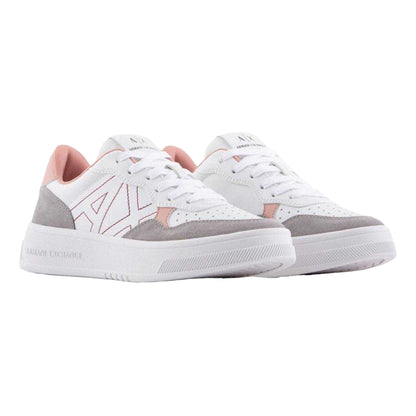 White-Pink - Lifestyle - Armani Exchange Womens-Ladies Leather Platform Trainers